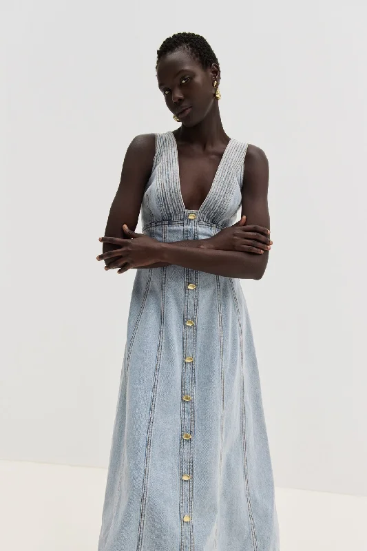 Chiffon Vintage Midi Dresses-Coast Denim Midi Dress