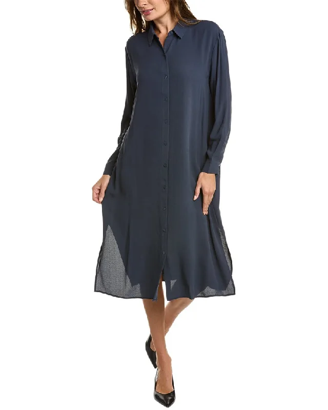 Teens Black Midi Dresses-EILEEN FISHER Midi Silk Shirtdress