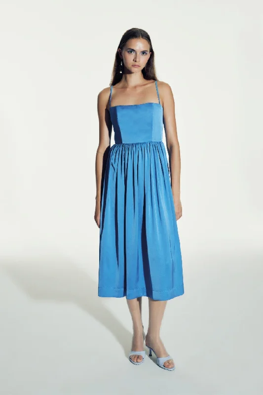 Cheap Formal Midi Dresses-Liette Satin Midi Dress in Ultramarine