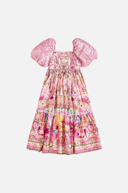 Knit Party Midi Dresses-KIDS MIDI DRESS WITH PUFF SLEEVE 12-14 TOTALLY OZMOPOLITAN