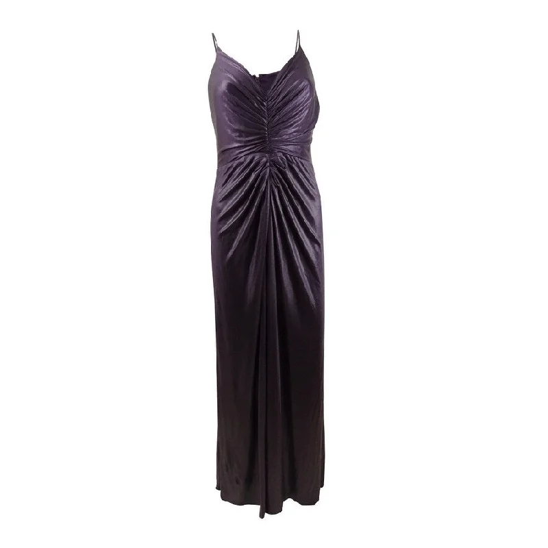 Navy Evening Dress-Adrianna Papell Women's Allover Metallic Knotted Gown