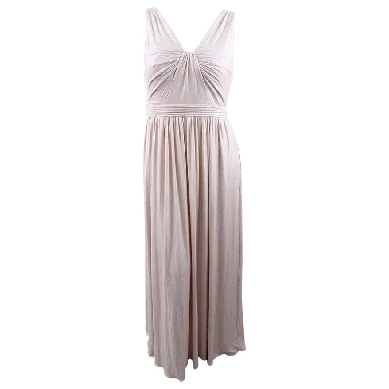 Beaded Cocktail Evening Dress-Adrianna Papell Women's Draped V-Neck Gown (14, Blush)