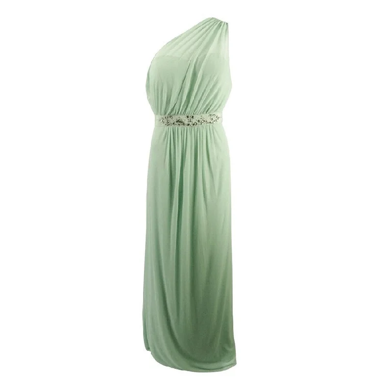 Vintage Evening Dress-Adrianna Papell Women's Embellished One-Shoulder Gown (2, Mint)