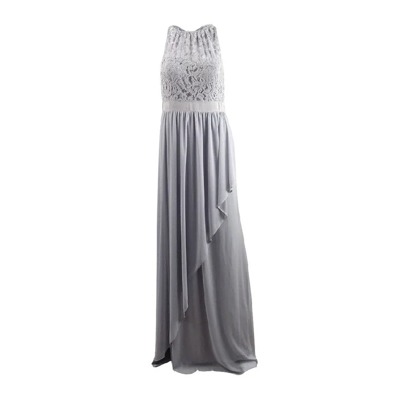 Teens Sleeveless Evening Dress-Adrianna Papell Women's Lace Illusion Halter Gown