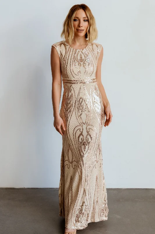 Boho Strapless Evening Dress-Alessia Sequin Gown | Champagne