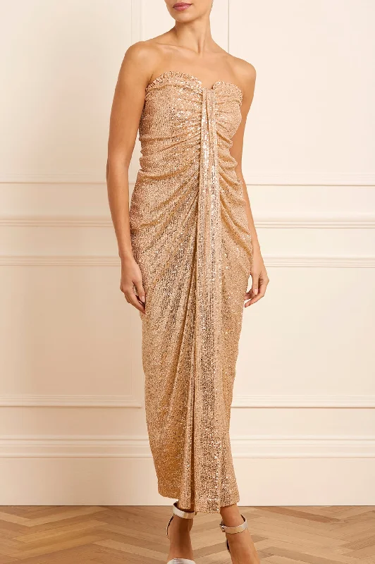 Designer Silk Evening Dress-Amora Strapless Ankle Gown