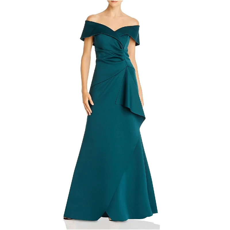 Designer Evening Dress-Aqua Womens Off-The-Shoulder Gown Off-Shoulder Scuba Dress, Green, 2