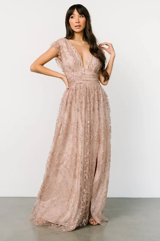 Chiffon Blue Evening Dress-Arlene Shimmer Gown | Nude Rose