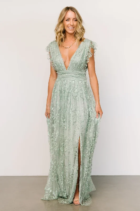 Long Green Evening Dress-Arlene Shimmer Gown | Sage