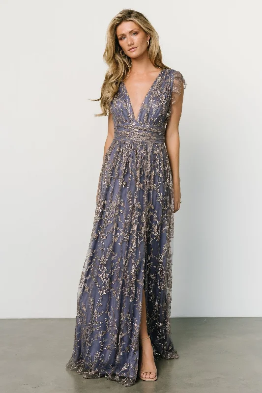 Geometric Cheap Evening Dress-Arlene Shimmer Gown | Blue + Gold