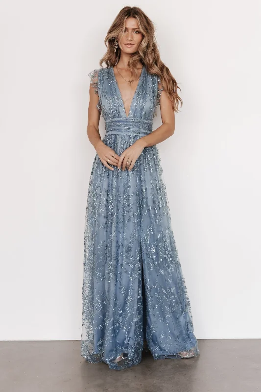 Elegant Maternity Evening Dress-Arlene Shimmer Gown | Winter Blue