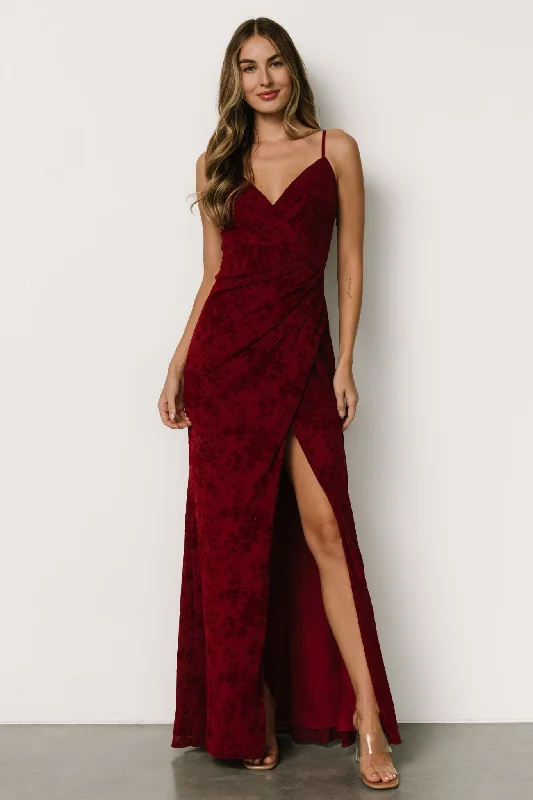 Purple Animal Print Evening Dress-Ayesha Fitted Gown | Burgundy