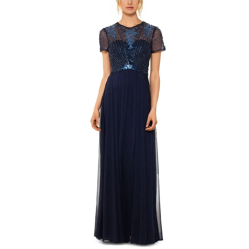 Women Sequin Evening Dress-Betsy & Adam Womens Embellished-Bodice A-line Gown Dress, Blue, 6