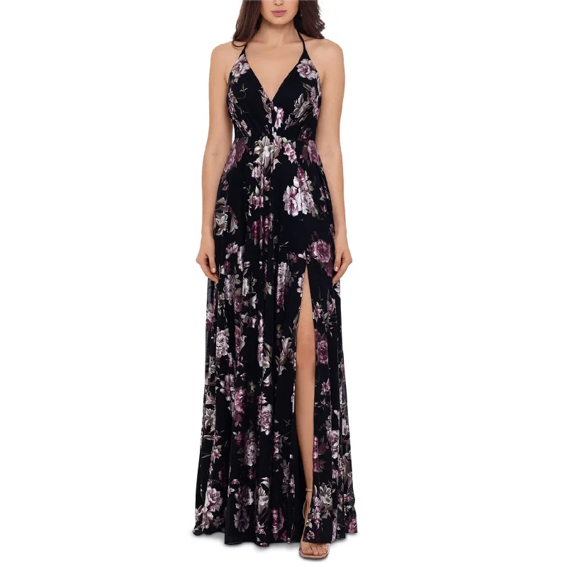 Velvet Orange Evening Dress-Betsy & Adam Womens Floral Gown Dress