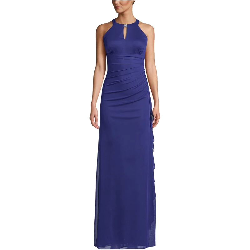 Satin Evening Dress-Betsy & Adam Womens Ruched Gown Dress, Blue, 8