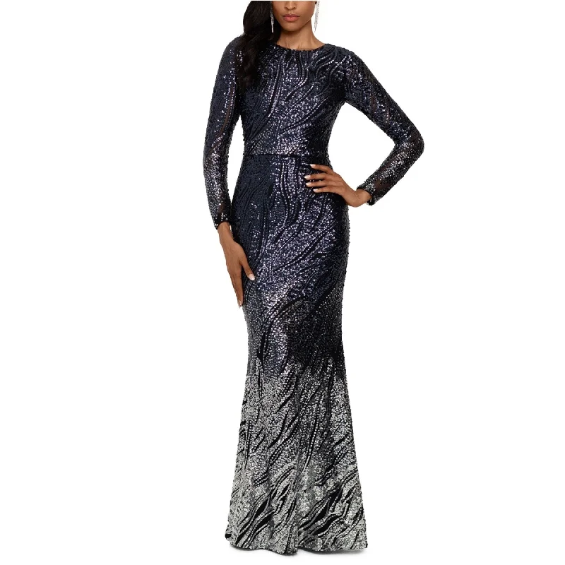 Short Silver Evening Dress-Betsy & Adam Womens Sequin Ombre Mermaid Gown Dress, Black, 8