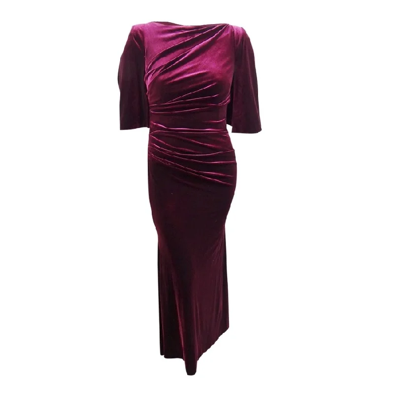 Ruffle Grey Evening Dress-Eliza J Women's Draped Velvet Gown (12, Wine)