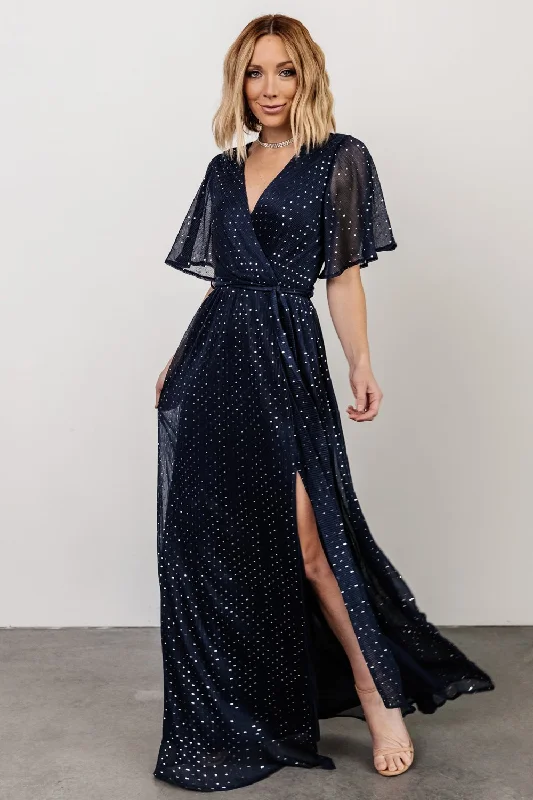 Striped Short Evening Dress-Grace Sparkle Gown | Navy