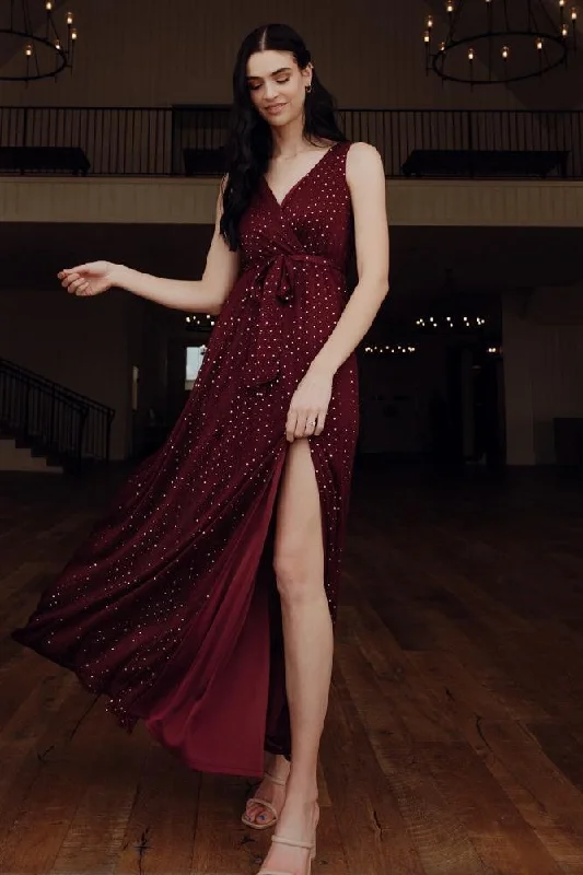 Halter Burgundy Evening Dress-Helen Tank Sparkle Gown | Mulberry