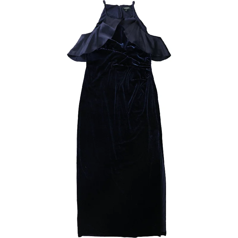 Lace Black Evening Dress-Ralph Lauren Womens Ruffled Velvet Halter Gown Dress