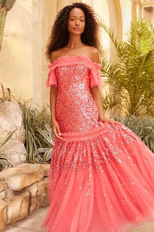 Yellow Long Evening Dress-Regal Rose Off-Shoulder Gown