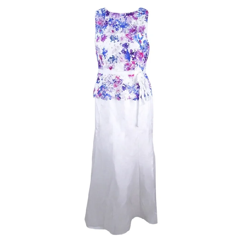 Formal V Neck Evening Dress-Tahari Women's Floral-Print Sash Gown