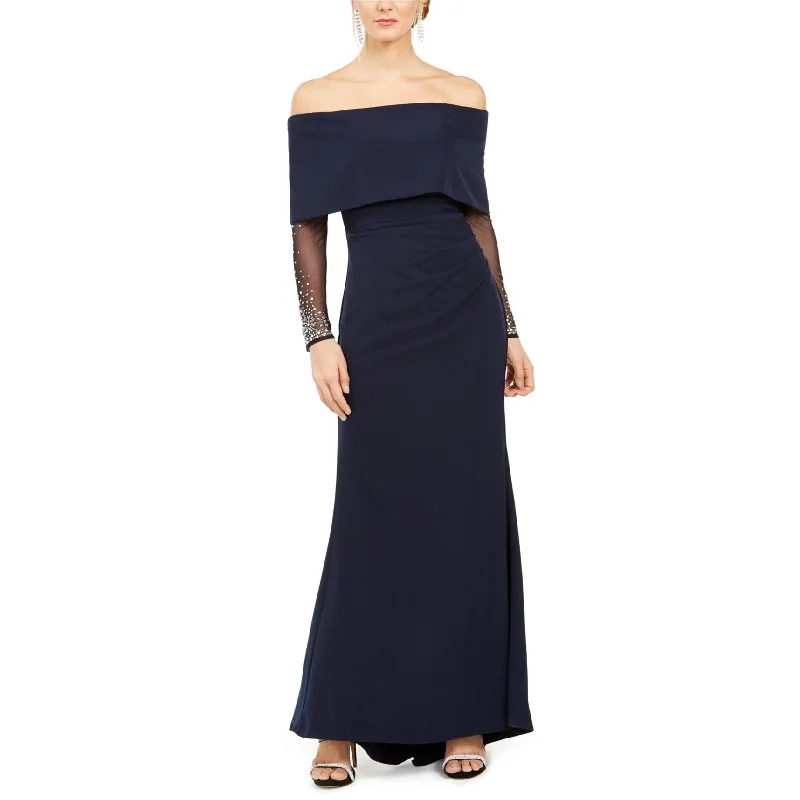 Designer Halter Evening Dress-Vince Camuto Womens Embellished Gown Off-Shoulder Dress