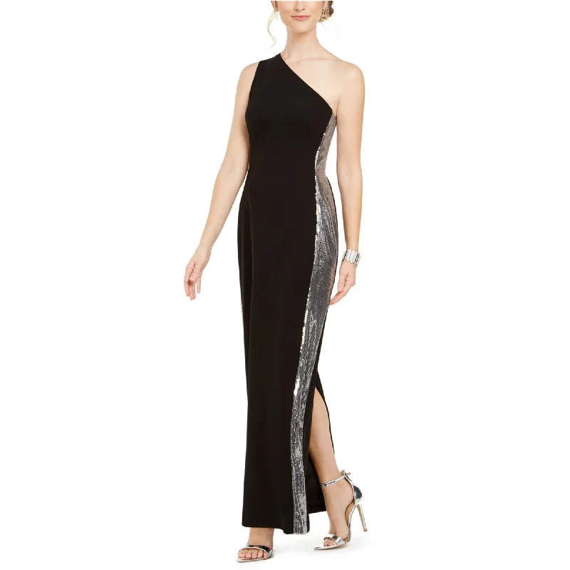 Long Elegant Evening Dress-Vince Camuto Womens Sequin Gown One Shoulder Dress, Black, 2