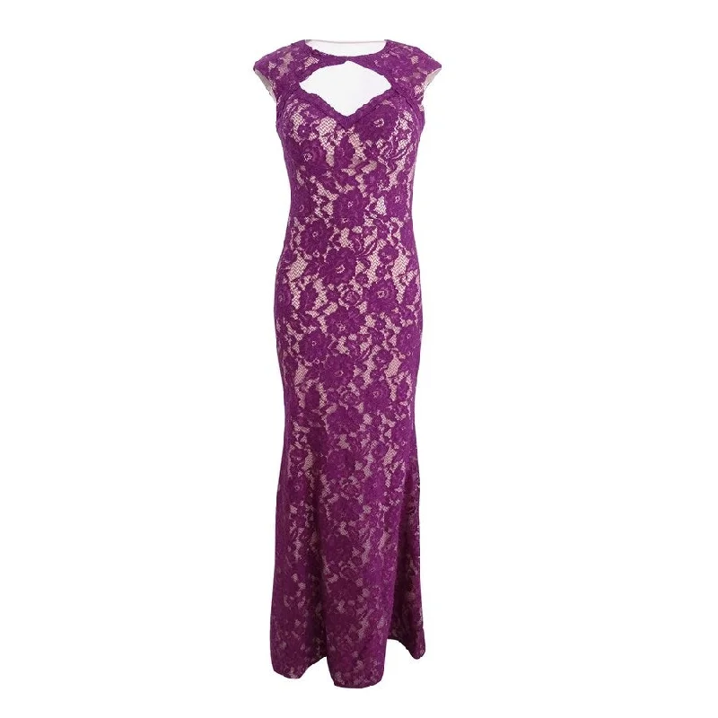 Prom Pink Evening Dress-Xscape Women's Cutout Lace Gown (2, Purple/Beige)