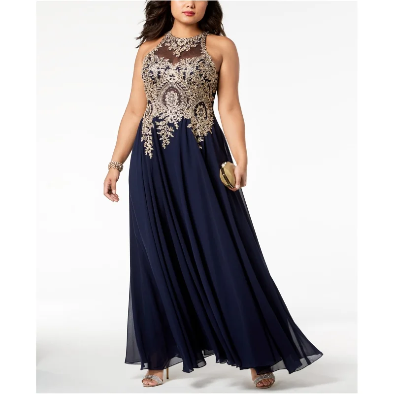 Prom Backless Evening Dress-XSCAPE Womens Embroidered Gown Dress, Blue, 16W