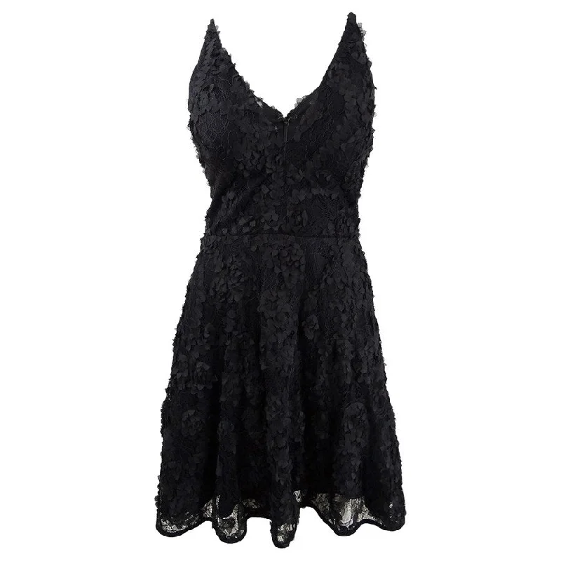 Silk Embroidered Evening Dress-Xscape Women's Lace Applique Fit & Flare Gown