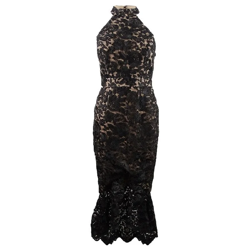 Long Elegant Evening Dress-Xscape Women's Lace Mock-Neck Gown (2, Black)