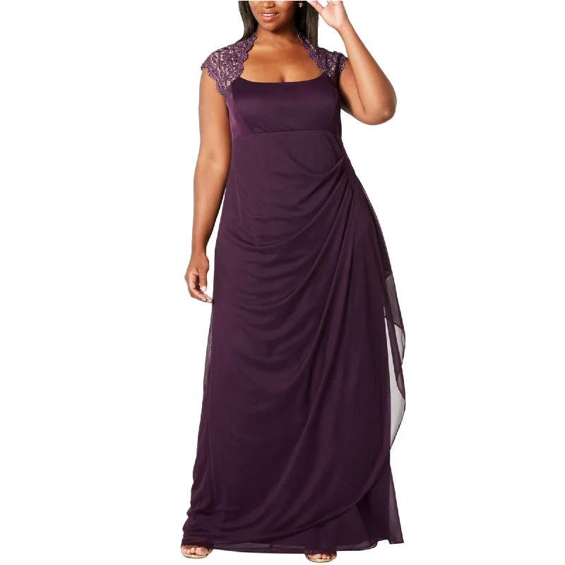 Floral Sequin Evening Dress-XSCAPE Womens Ruched Gown Dress, Purple, 14W