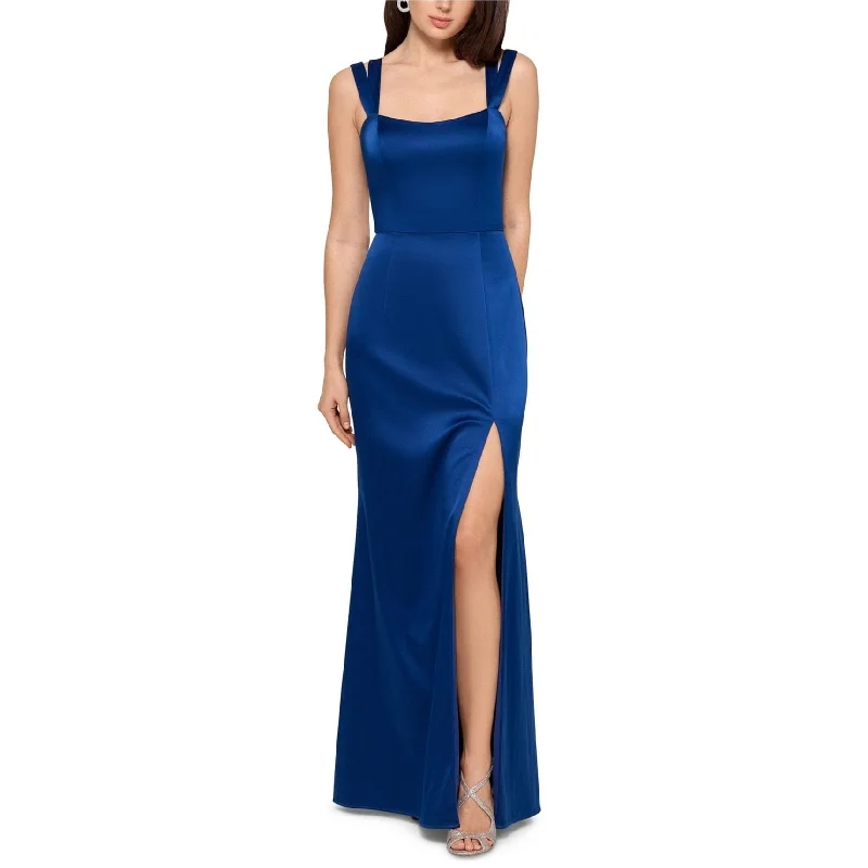 Strapless Blue Evening Dress-Xscape Womens Satin Gown Dress