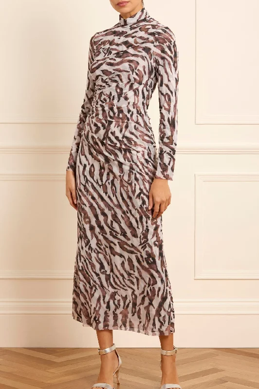 Cheap V Neck Evening Dress-Zebra Turtleneck Ankle Gown