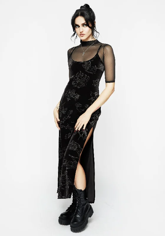 Boho Petite Evening Dress-Zodiac Foil Print Velour Slip Gown