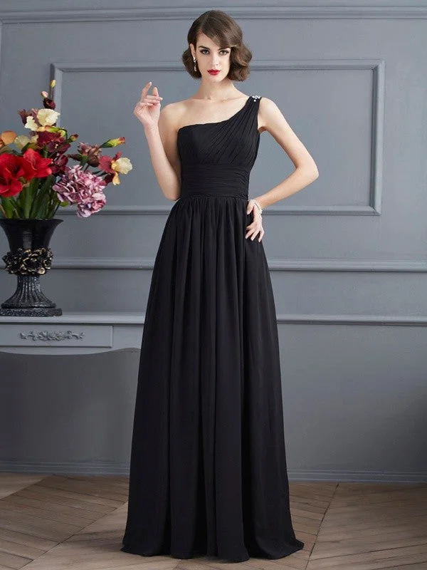 Formal Maxi Dresses-A-Line/Princess One-Shoulder Sleeveless Chiffon Long Mother of the Bride Dresses