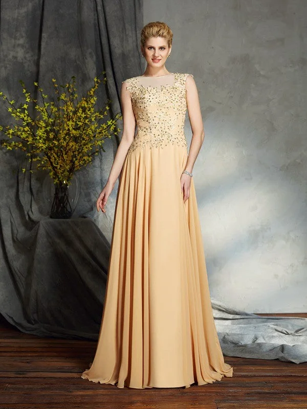 Satin Summer Maxi Dresses-A-Line/Princess Scoop Applique Sleeveless Long Chiffon Mother of the Bride Dresses