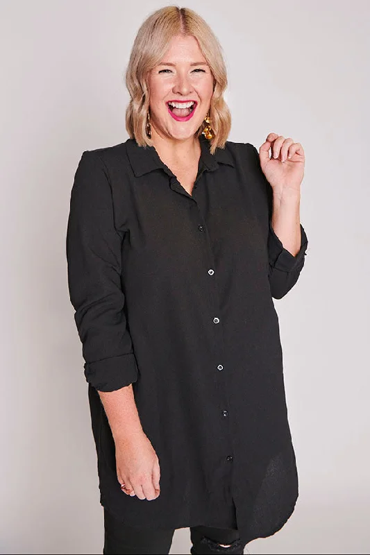 Club Maxi Dresses-Asher Black Longline Shirt