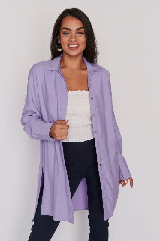 Denim Maxi Dresses-Darcy Purple Long Shirt