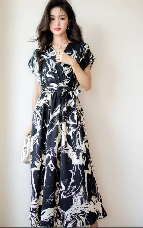 Tie Dye Purple Maxi Dresses-Printed Black Long Dress