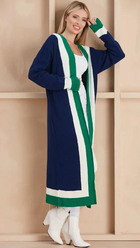 Vacation Maxi Dresses-A1979 Navy Longline Cardi