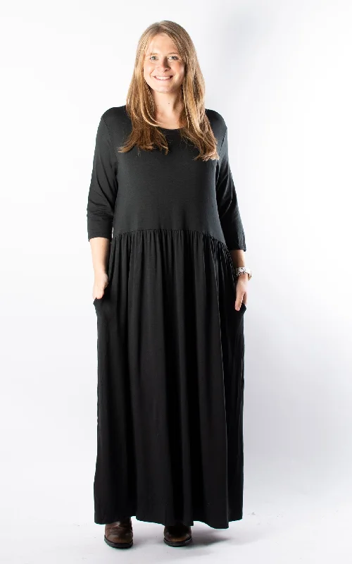 Satin Casual Maxi Dresses-Nova Dress | 3/4 | Long | Black