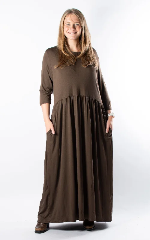 Mesh Winter Maxi Dresses-Nova Dress | 3/4 | Long | Chocolate