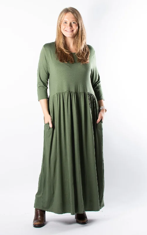 Summer Maxi Dresses-Nova Dress | 3/4 | Long | Khaki