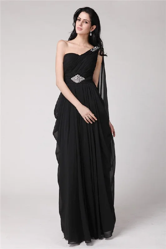 Knit Cozy Maxi Dresses-Sheath/Column One-Shoulder Sleeveless Long Beading Chiffon Dresses