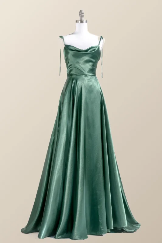 Silk Formal Maxi Dresses-Simply Straps Green Silk Long Party Dress