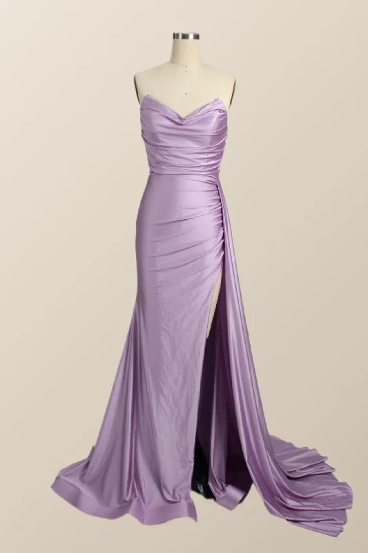 Cotton Maxi Dresses-Sweetheart Lilac Ruched  Mermaid Long Formal Dress