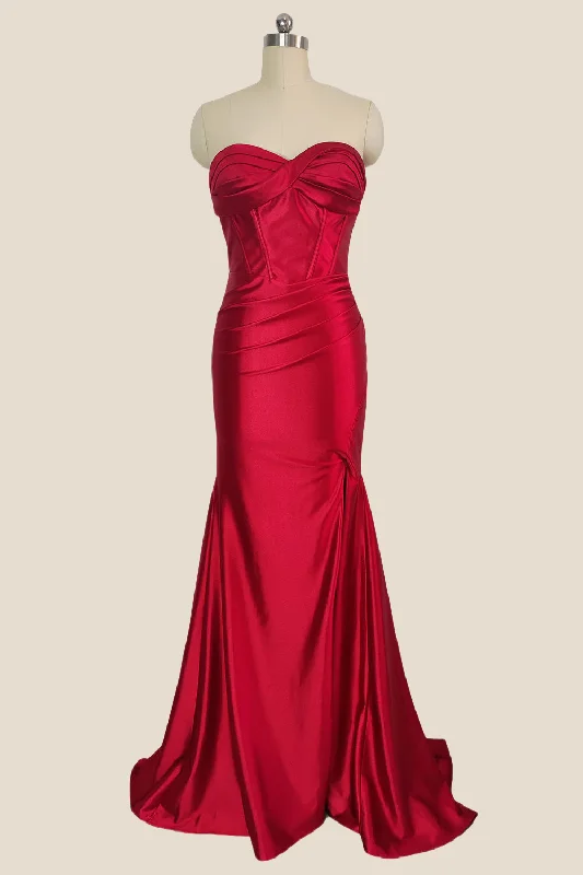 Elegant Maxi Dresses-Sweetheart Red Twist Mermaid Long Dress with Slit