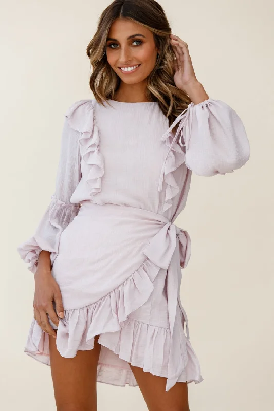 Teens Party Maxi Dresses-Tila Long Balloon Sleeve Wrap Front Dress Blush